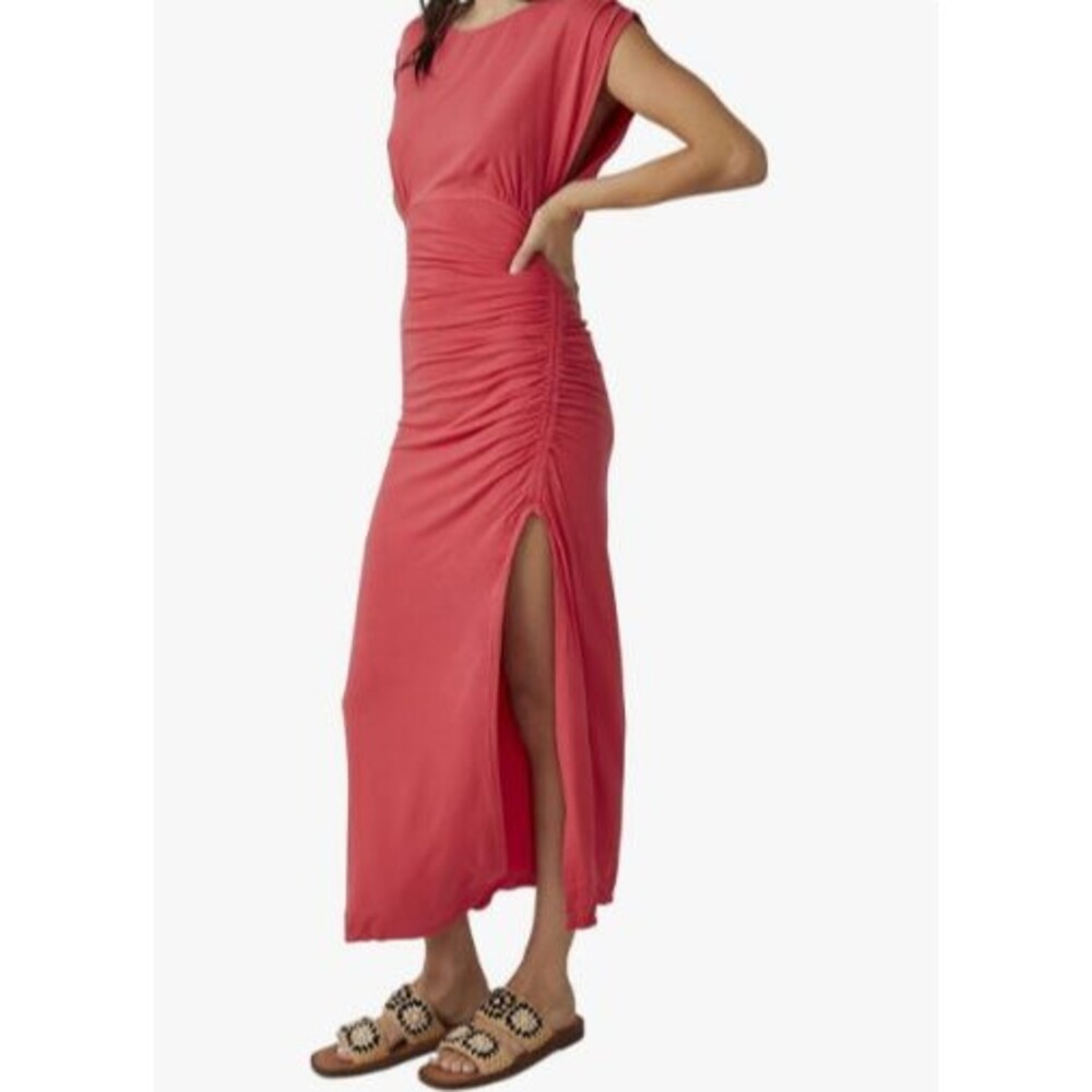 Free People NWT Lakeside Midi Dress Bella Rose Pink Size L Side Slit Open Back